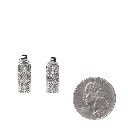 Chanel Crystal CC Hoop Clip On Earrings Silver 2 of 7