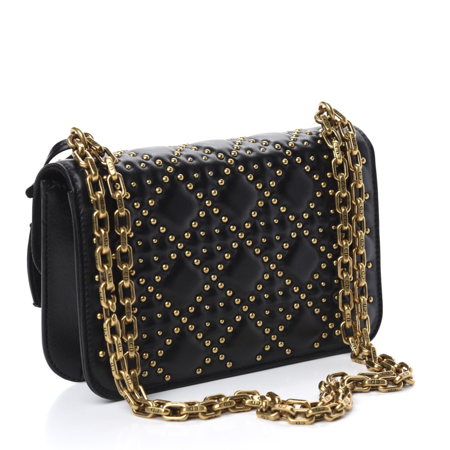 Christian Dior Lambskin Cannage Studded Small Dioraddict Flap Bag Black 3 of 10
