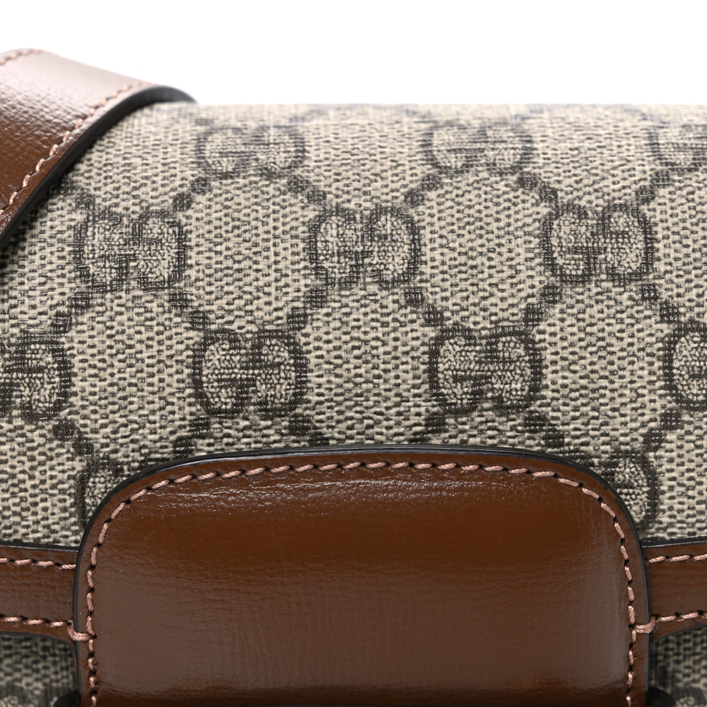 GG Supreme Monogram Web Mini Horsebit 1955 Shoulder Bag Beige Brown Sugar