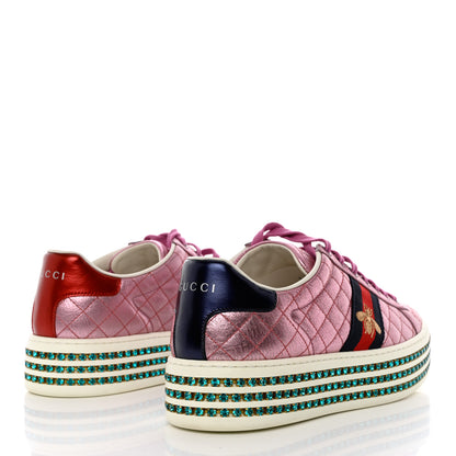 Gucci Laminated Nappa Crystal Web Bee Embroidered Trapuntata Womens Ace Platform Sneakers 39 Rosa 4 of 9