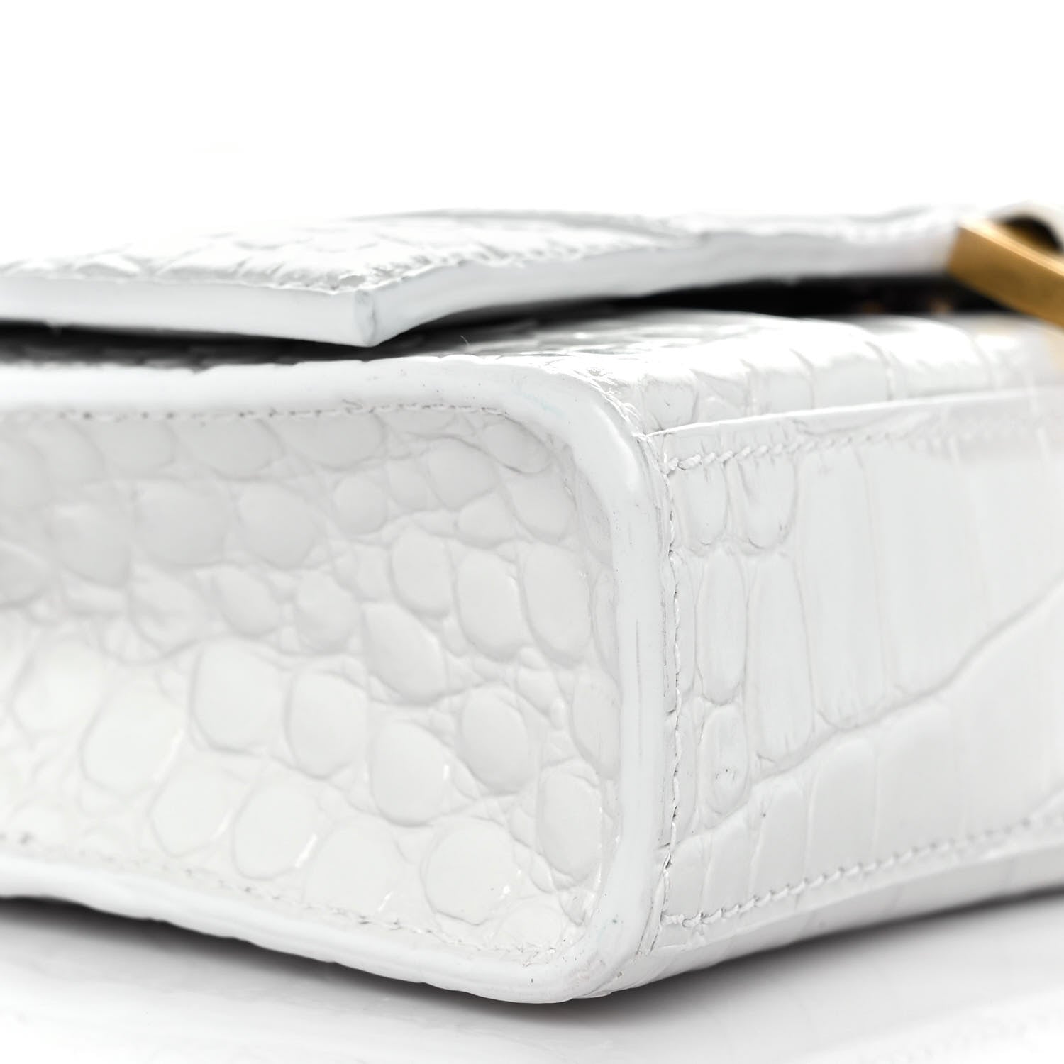 Balenciaga Shiny Calfskin Crocodile Embossed Hourglass Chain Bag White 7 of 8