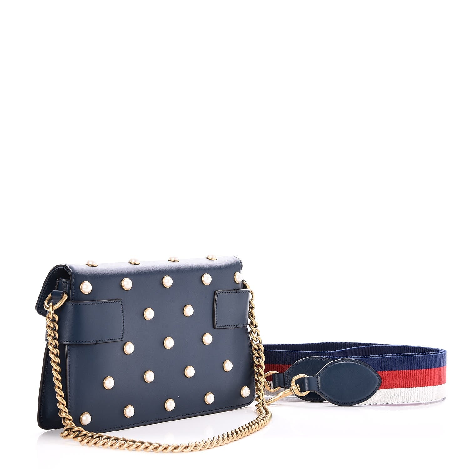 Gucci Nappa Pearl Studded Mini Queen Margaret Broadway Shoulder Bag Blue Agata 3 of 9