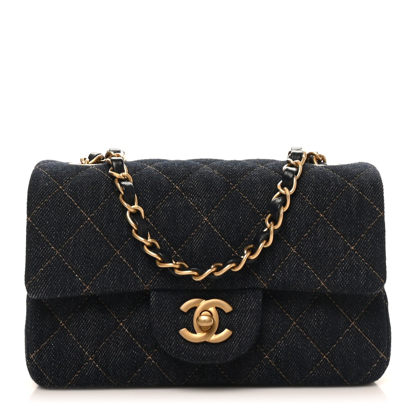 Denim Quilted Mini Rectangular Flap Dark Blue