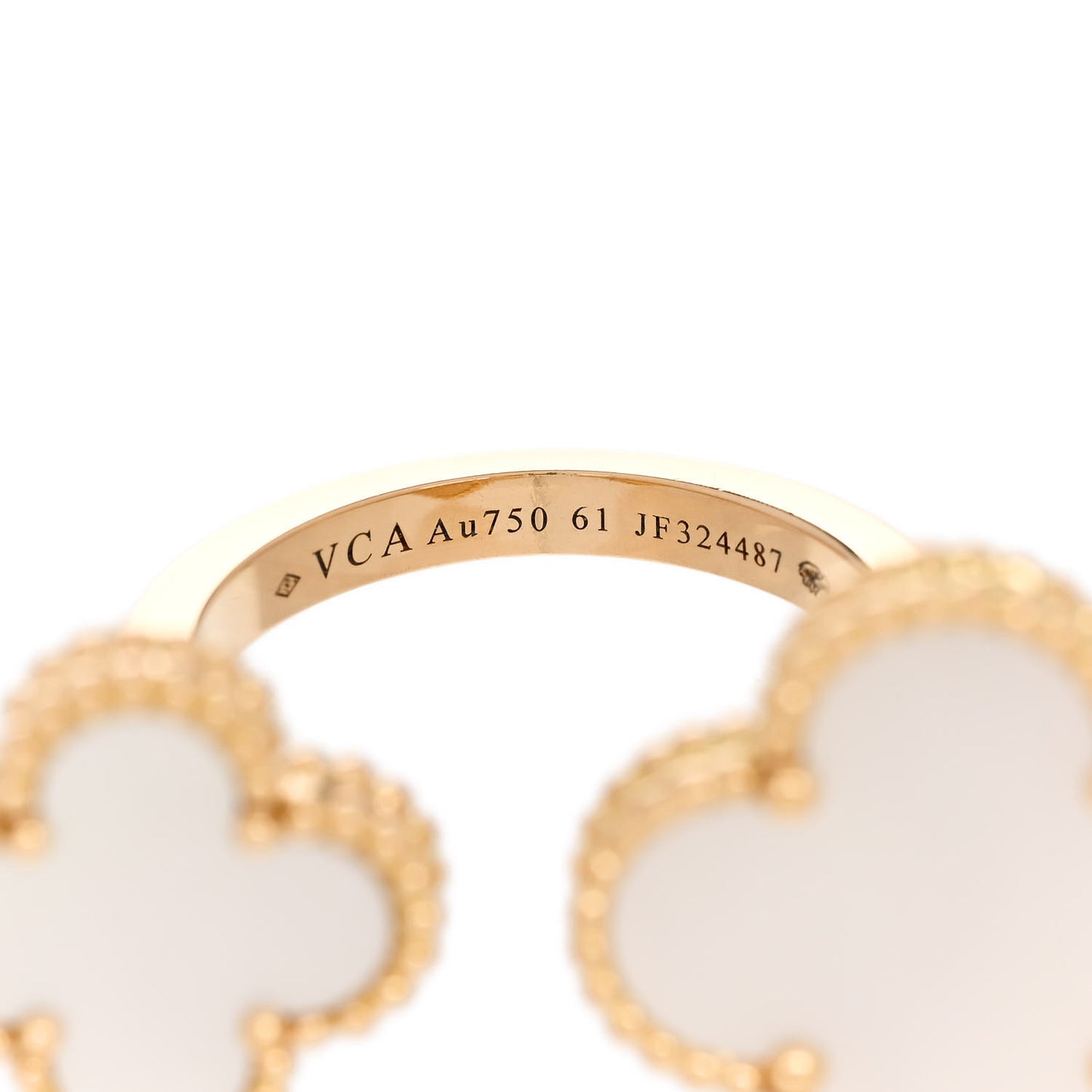 18K Yellow Gold Mother of Pearl Magic Alhambra Between the Finger Ring 61 9.5