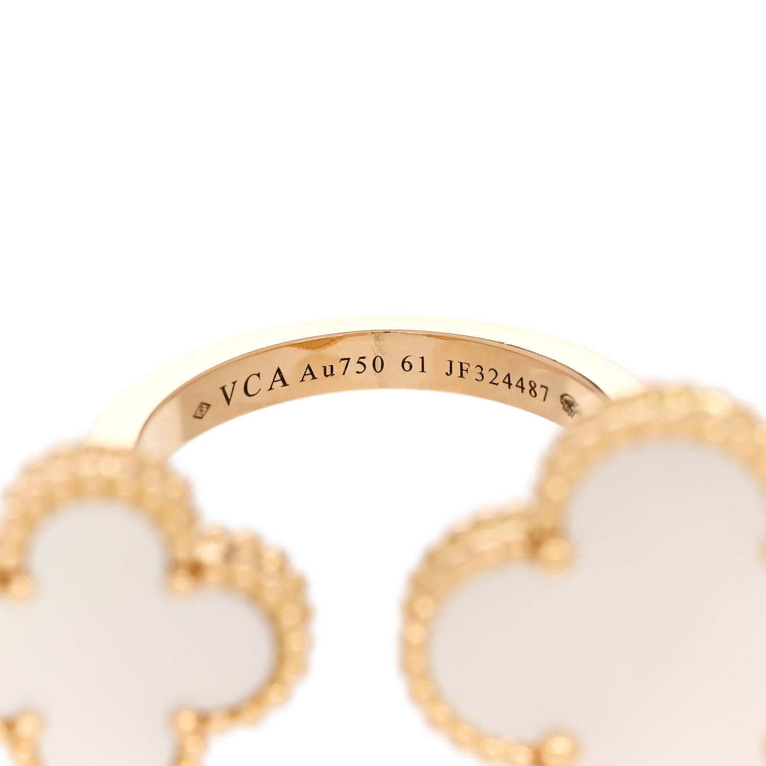 Van Cleef & Arpels 18K Yellow Gold Mother of Pearl Magic Alhambra Between the Finger Ring 61 9.5 5 of 6
