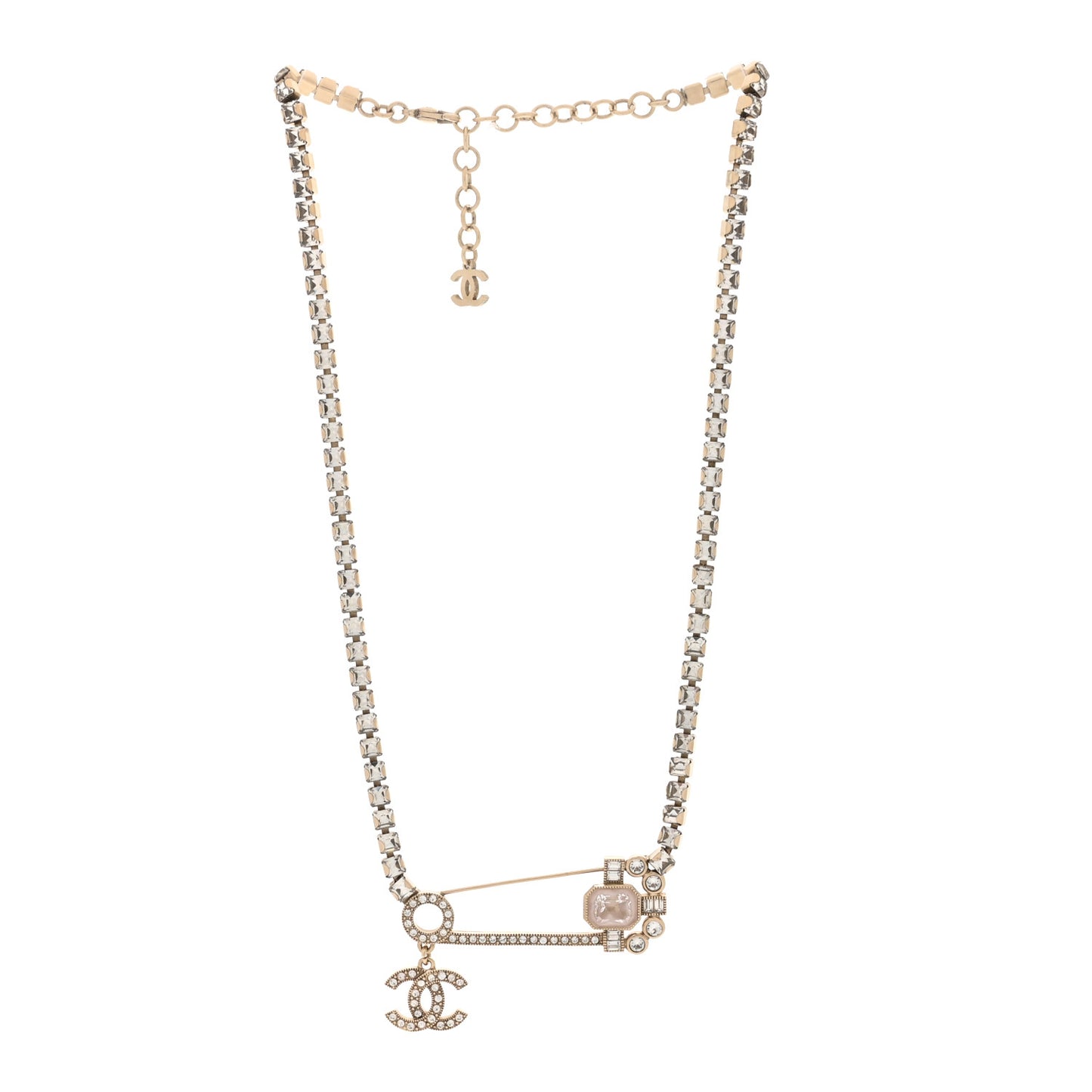 Crystal Pin Necklace Gold Pink