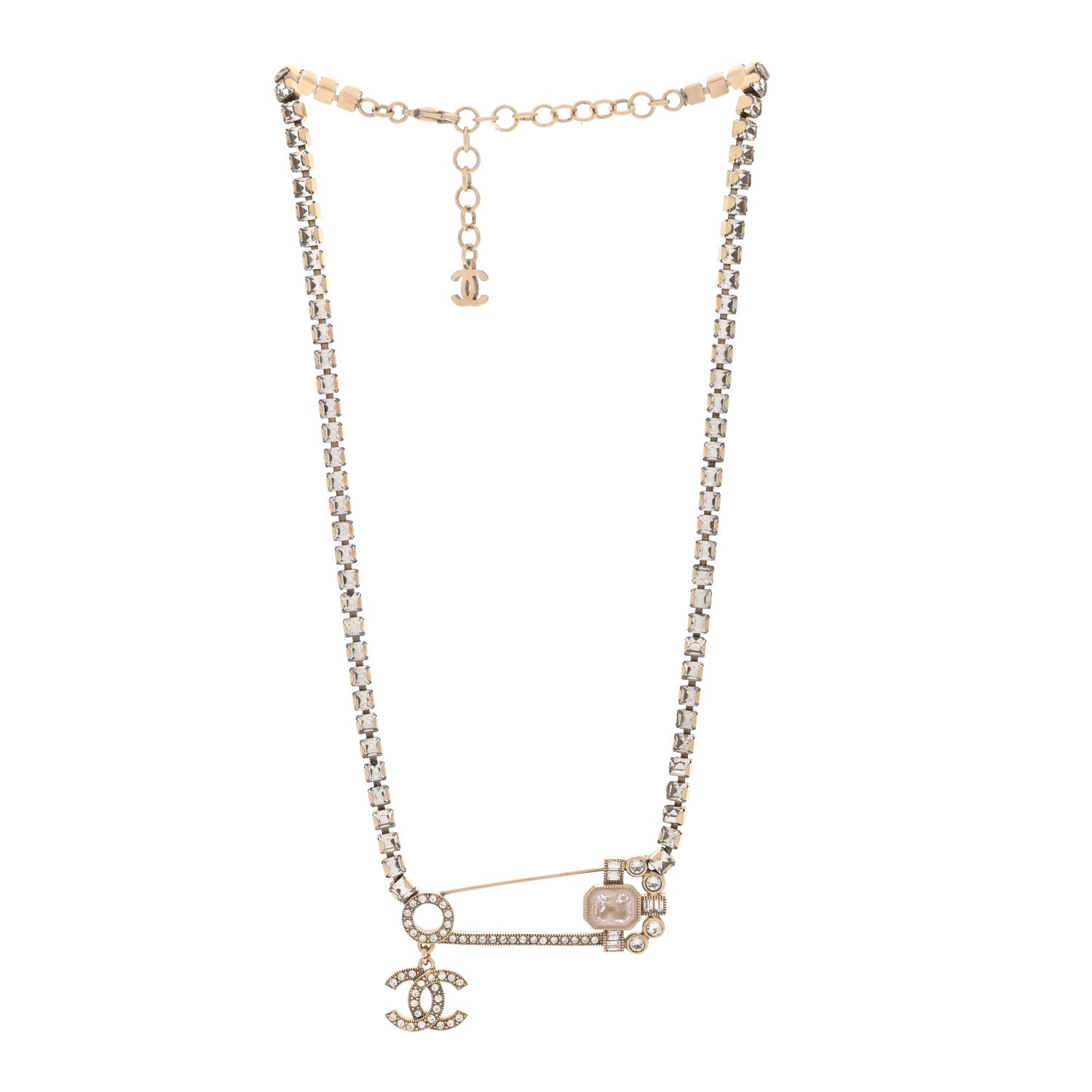Chanel Crystal Pin Necklace Gold Pink 3 of 5