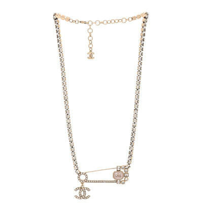 Chanel Crystal Pin Necklace Gold Pink 3 of 5
