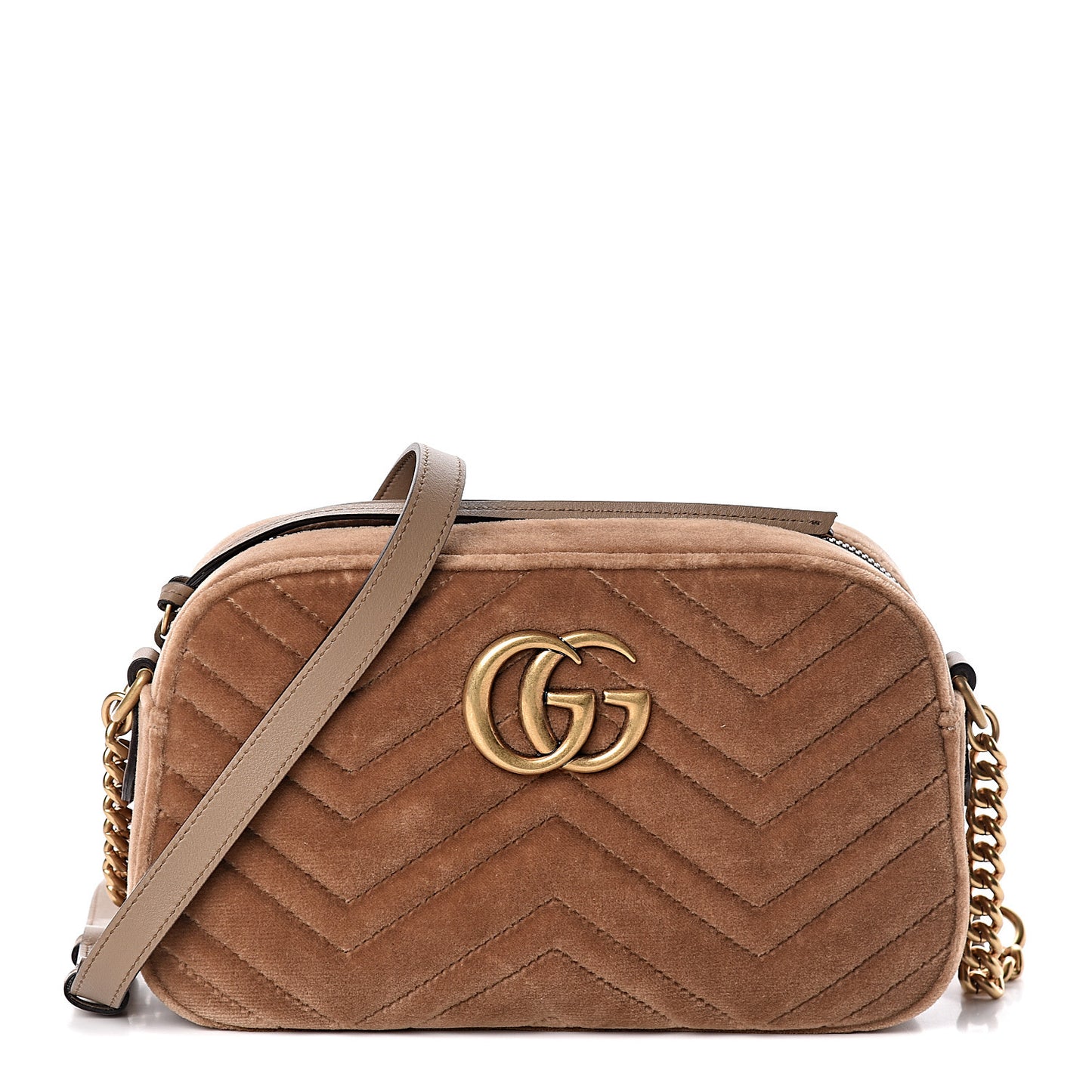 Velvet Matelasse Small GG Marmont Chain Shoulder Bag Taupe