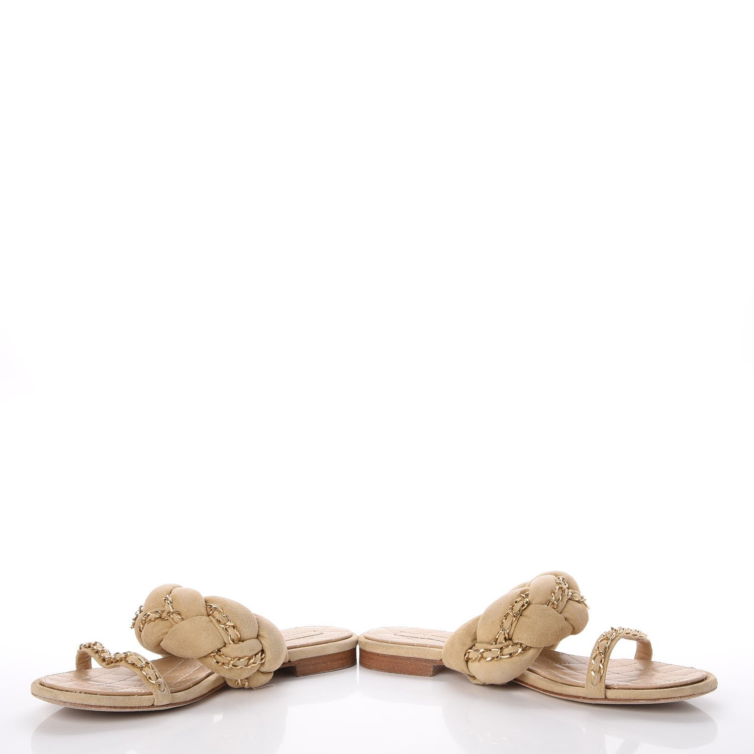 Chanel Kid Suede Braided Chain CC Slide Flat Sandals 38 Beige 17 of 18