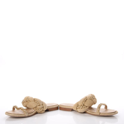Chanel Kid Suede Braided Chain CC Slide Flat Sandals 38 Beige 17 of 18