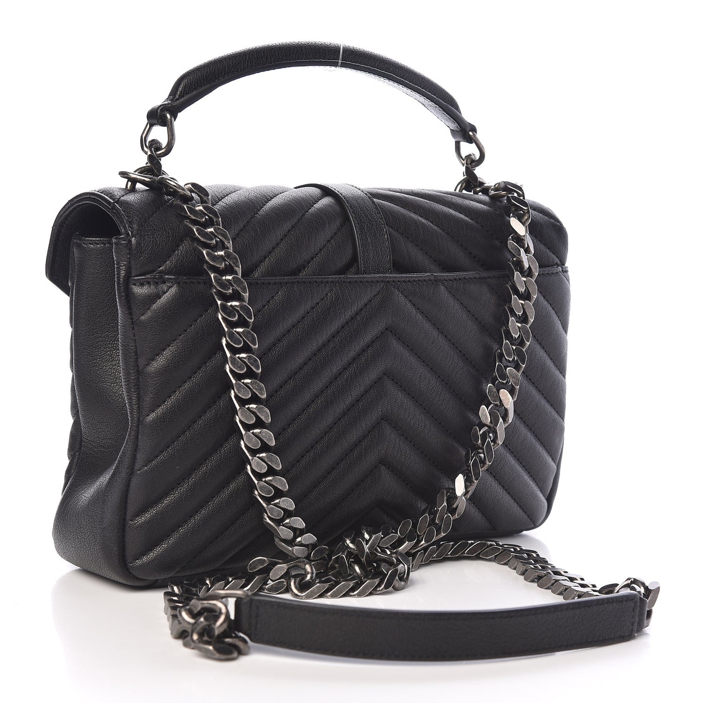 Sheepskin Matelasse Chevron Monogram Medium College Bag Black
