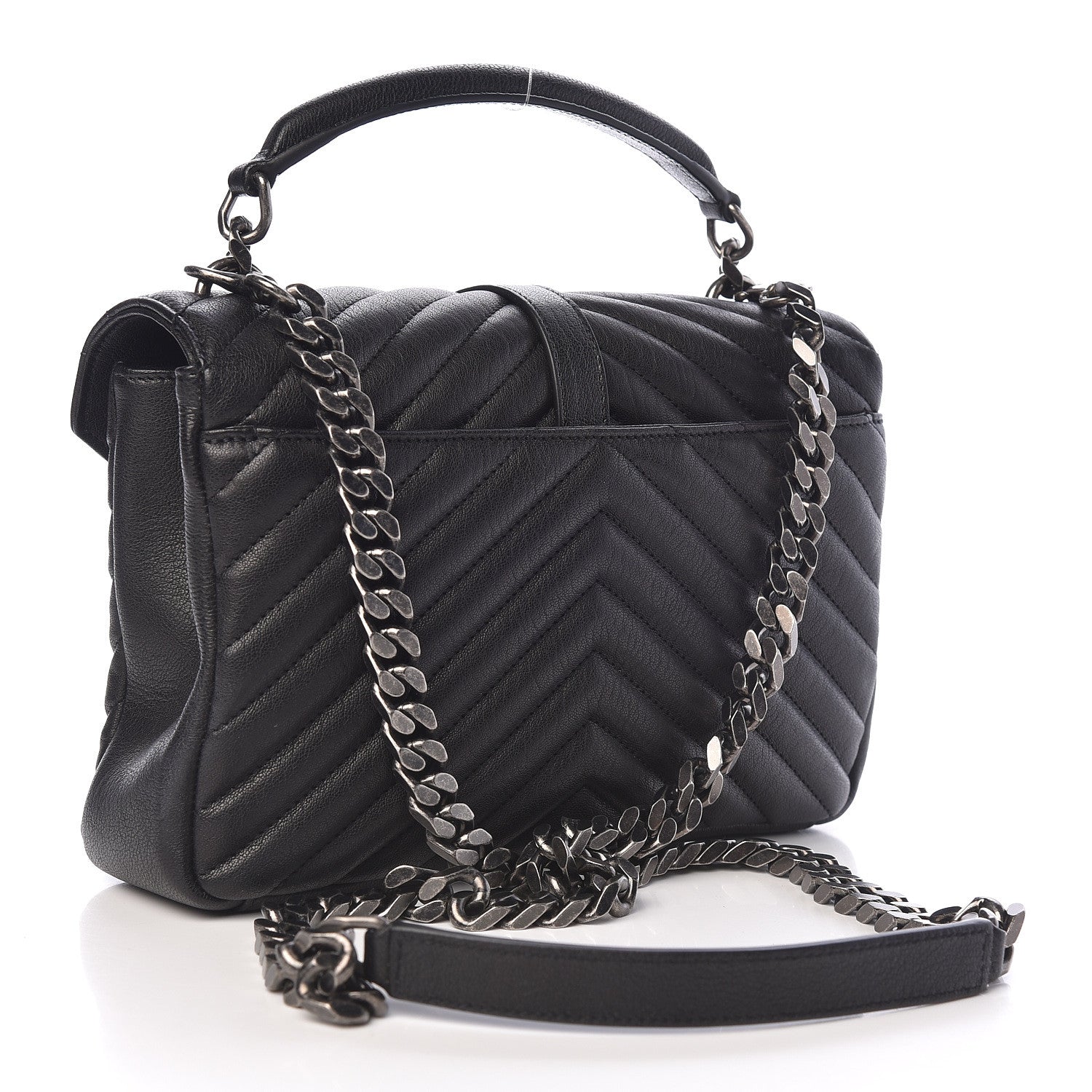 Saint Laurent Sheepskin Matelasse Chevron Monogram Medium College Bag Black 3 of 10