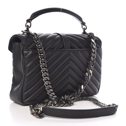 Saint Laurent Sheepskin Matelasse Chevron Monogram Medium College Bag Black 3 of 10