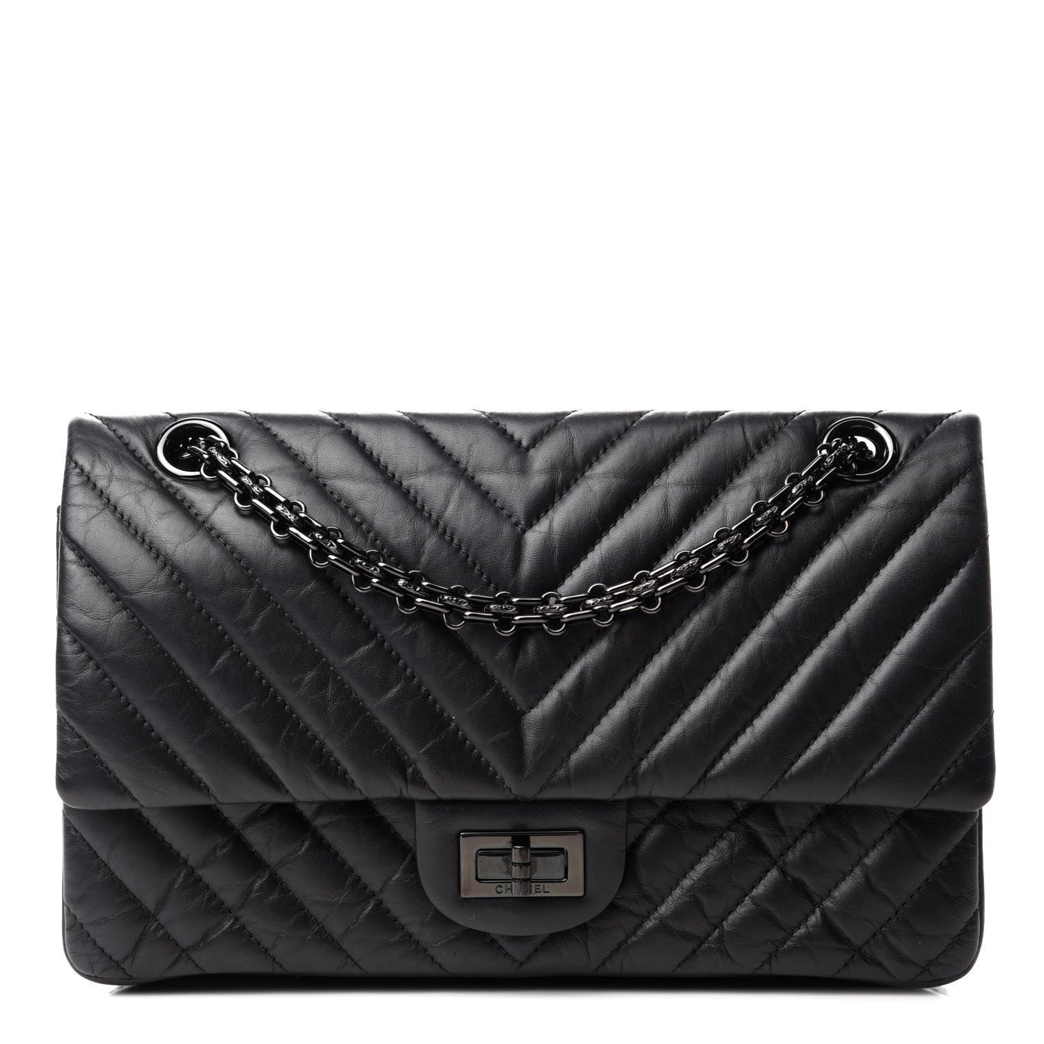 Chanel Aged Calfskin Chevron Quilted 2.55 Reissue 225 Flap So Black 1 of 15