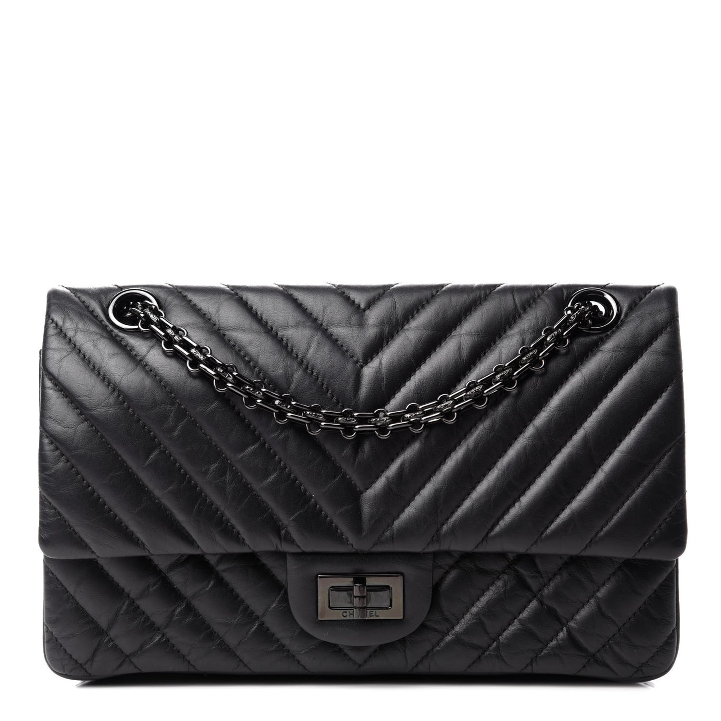 Aged Calfskin Chevron Quilted 2.55 Reissue 225 Flap So Black