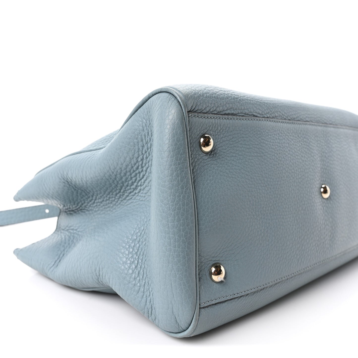 Pebbled Calfskin Medium Bamboo Shopper Tote Light Blue