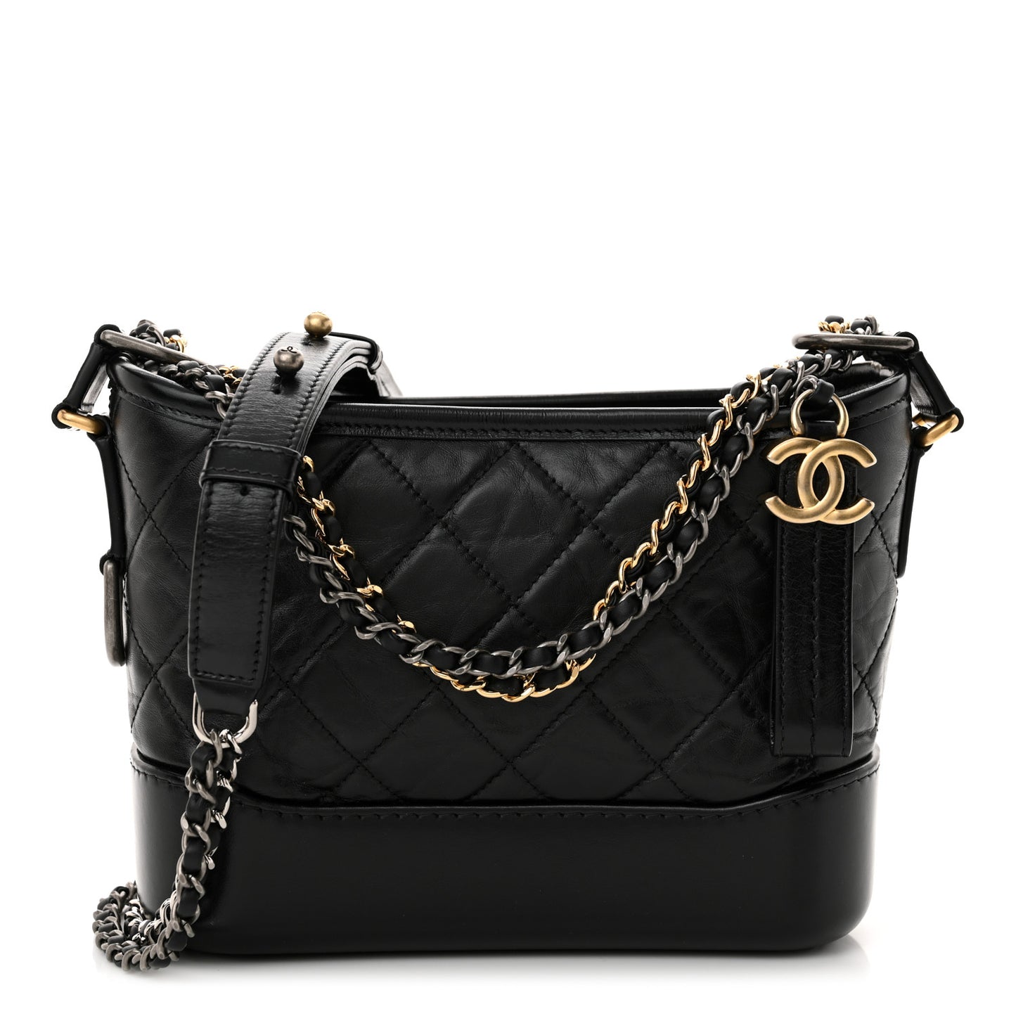 Aged Calfskin Quilted Small Gabrielle Hobo Black