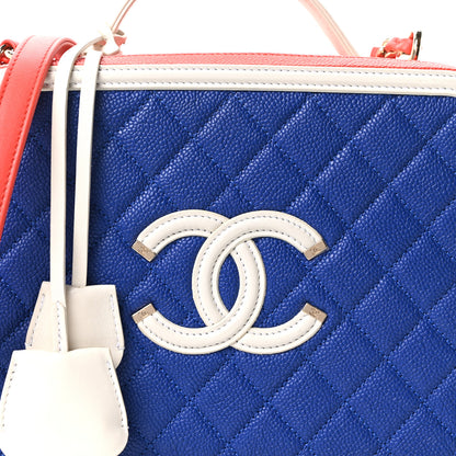 Chanel Caviar Quilted Large CC Filigree Vanity Case Blue White Red 9 of 11