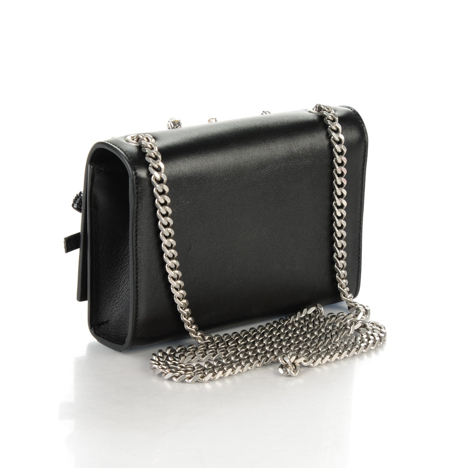 Saint Laurent Calfskin Embellished Small Monogram Kate Satchel Black 3 of 6