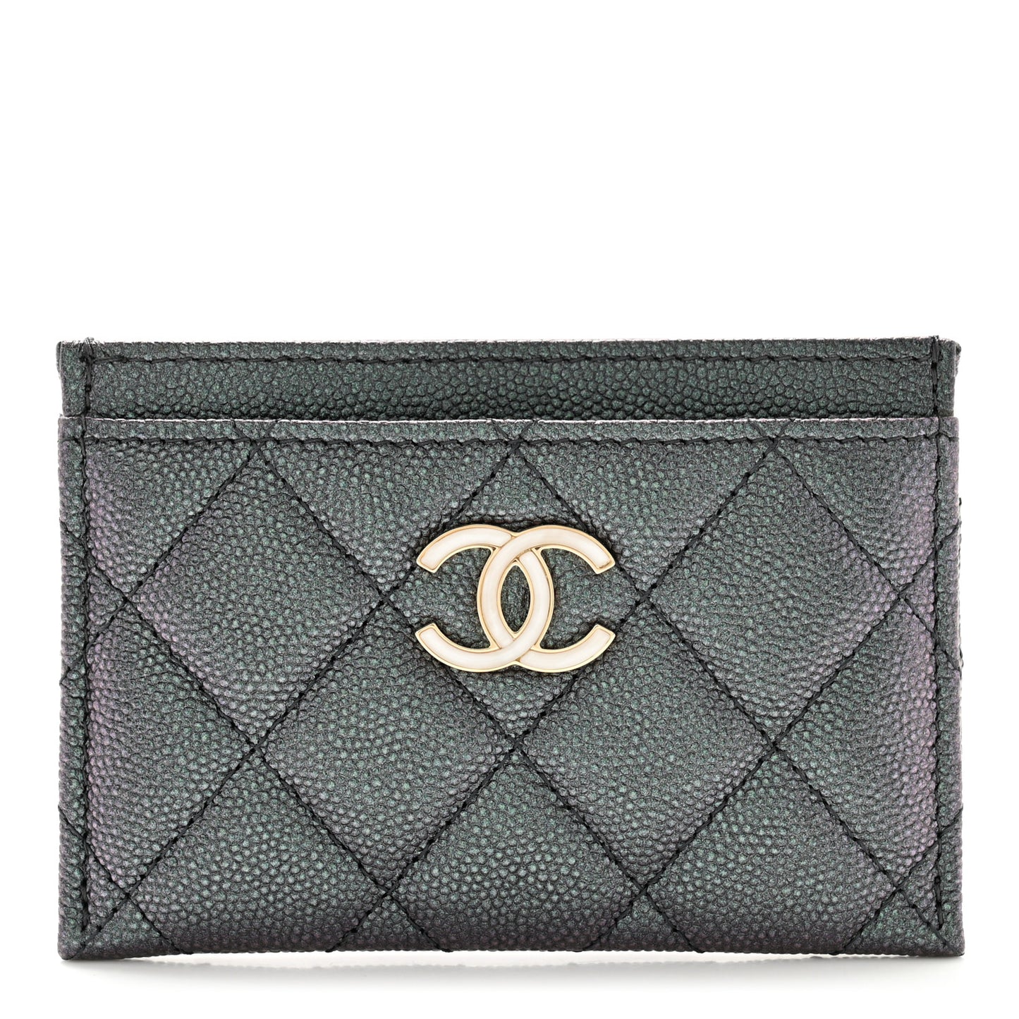 Iridescent Caviar Quilted Card Holder Black