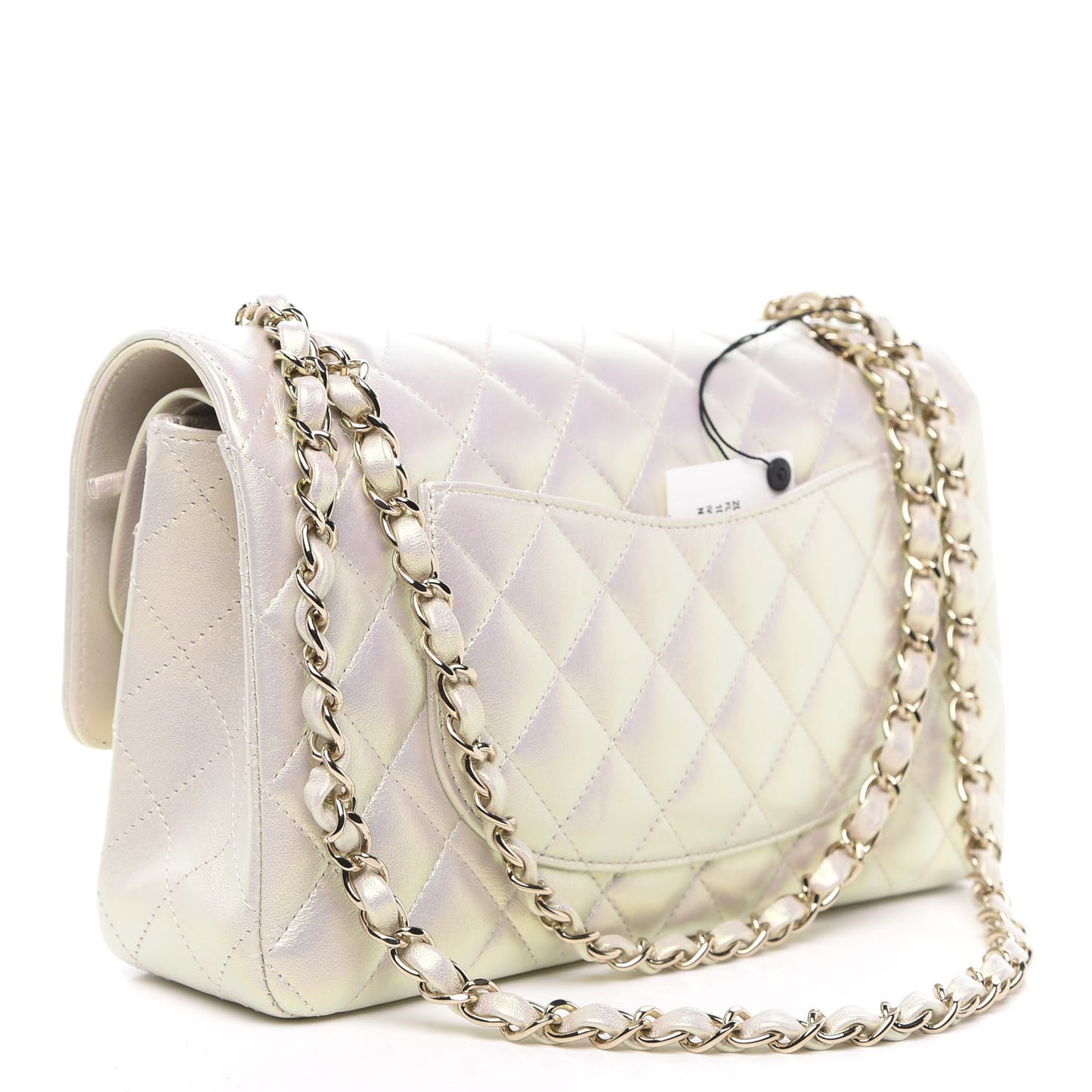 Iridescent Lambskin Quilted Medium Double Flap Ivory