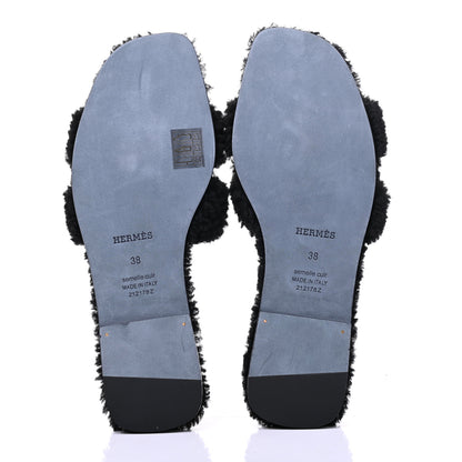 Hermes Woolskin Oran Sandals 38 Black 5 of 10
