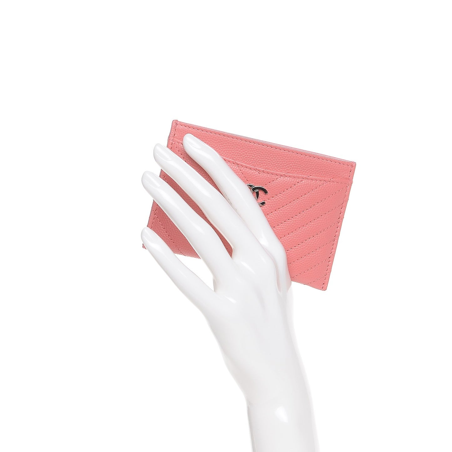 Caviar Chevron Quilted Card Holder Pink
