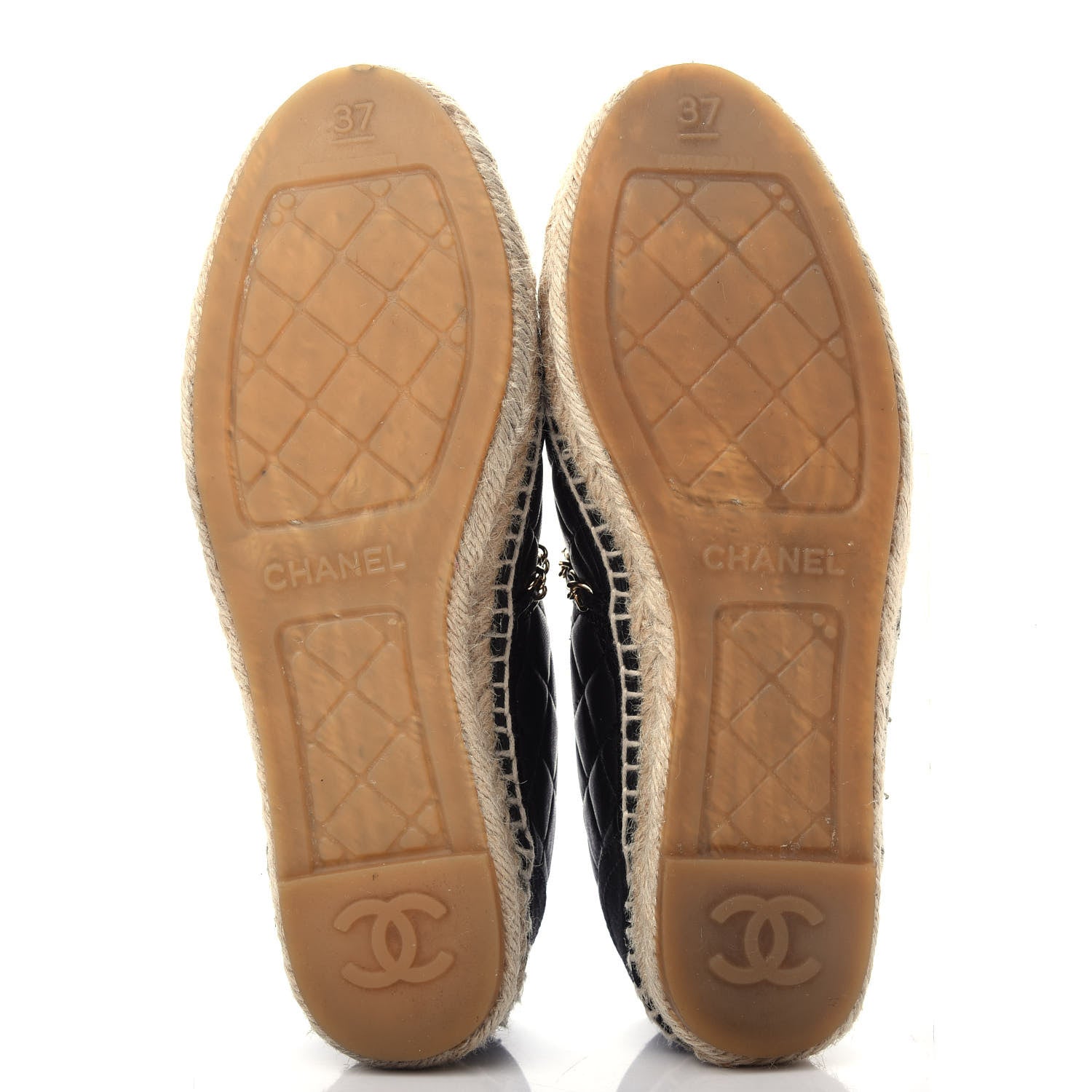 Chanel Lambskin Grosgrain Quilted CC Chain Espadrilles 37 Black 6 of 11