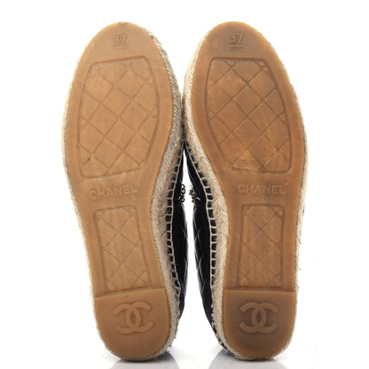 Chanel Lambskin Grosgrain Quilted CC Chain Espadrilles 37 Black 6 of 11