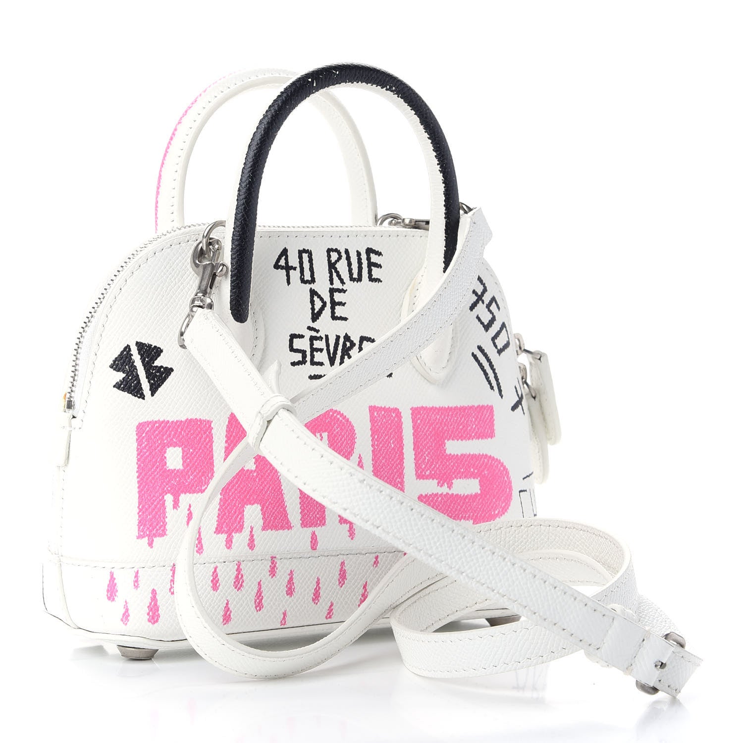 Balenciaga Grained Calfskin Graffiti Print XXS Ville Top Handle Bag White 3 of 10