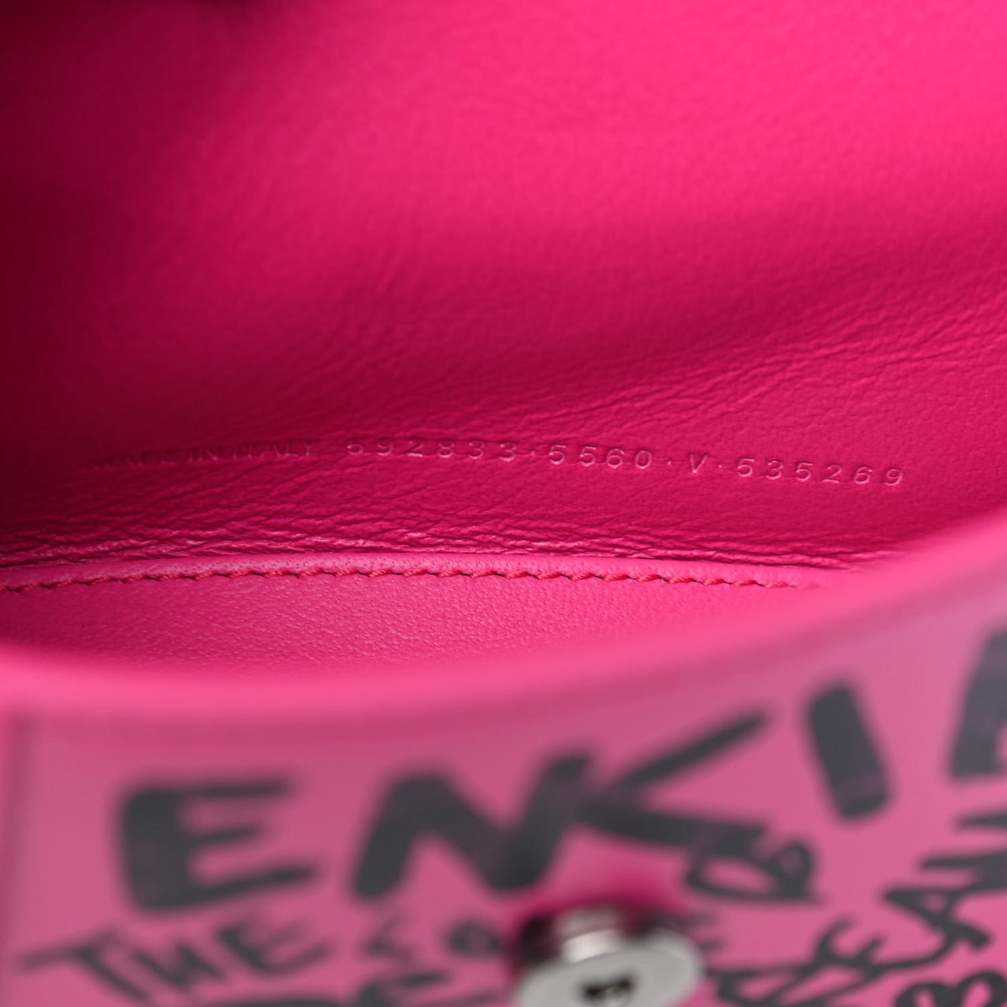 Smooth Calfskin Graffiti Hourglass Top Handle Bag XS Acid Fuchsia Black