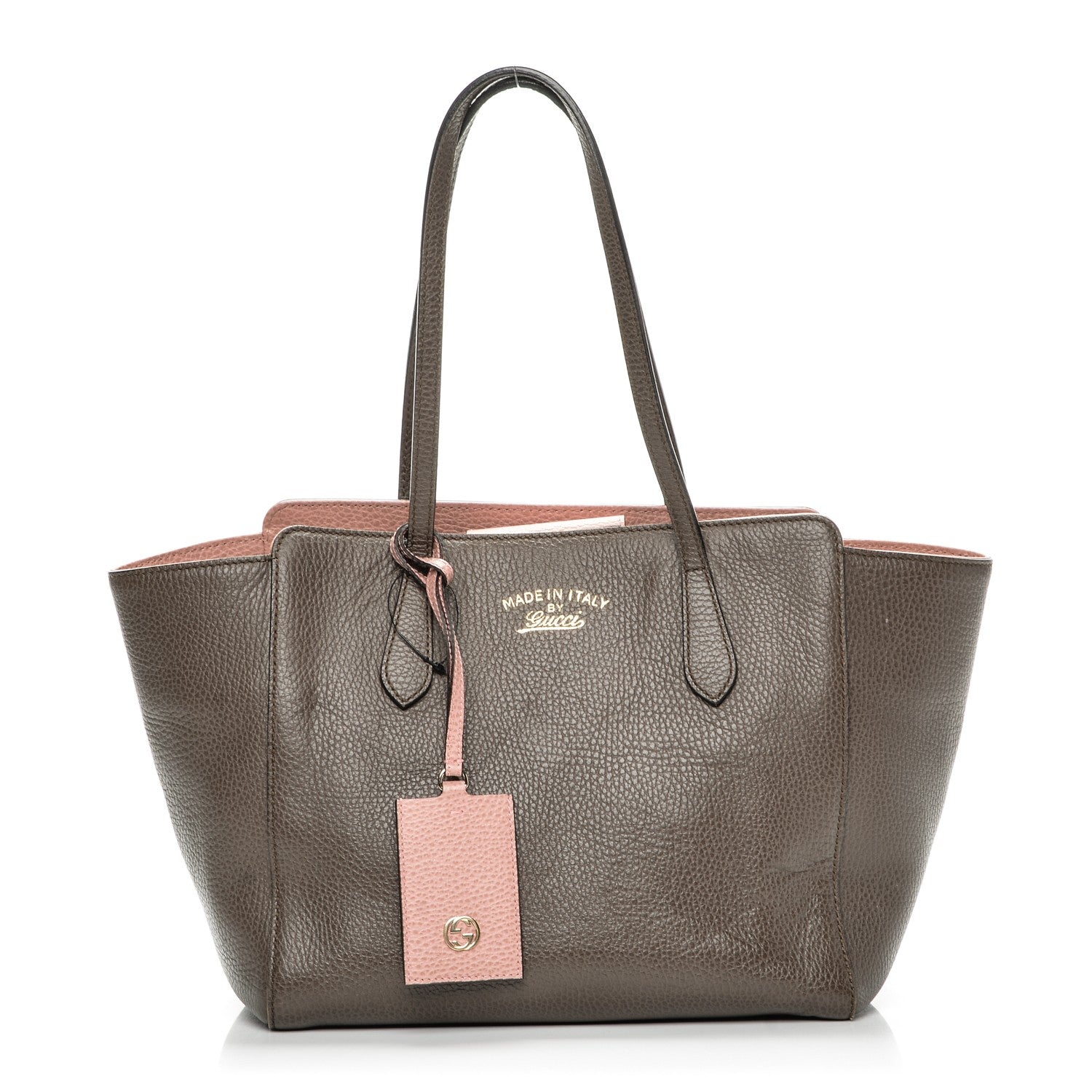 Gucci Dollar Calfskin Small Swing Tote Grey Field Soft Pink 1 of 7