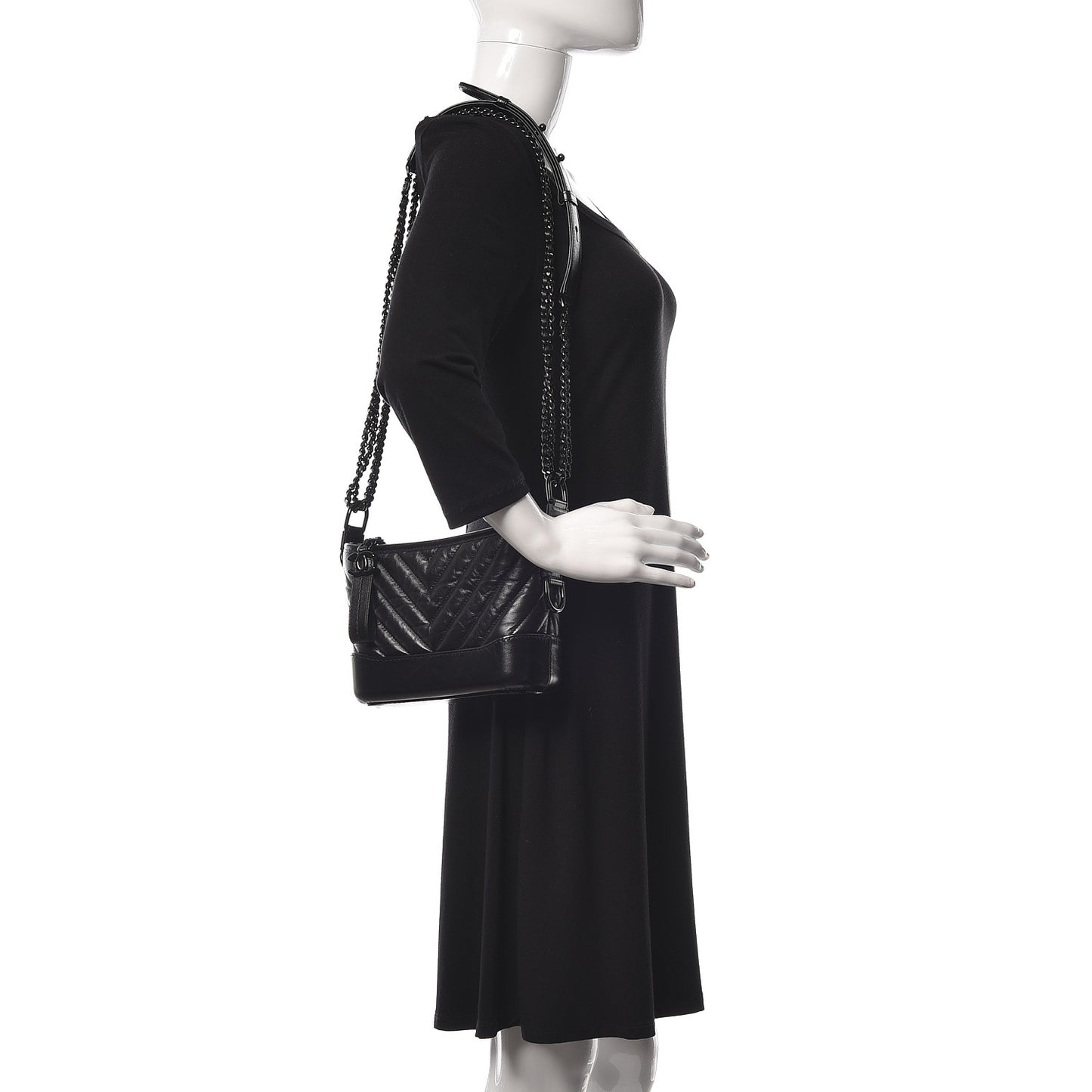 Aged Calfskin Chevron Quilted Small Gabrielle Hobo So Black