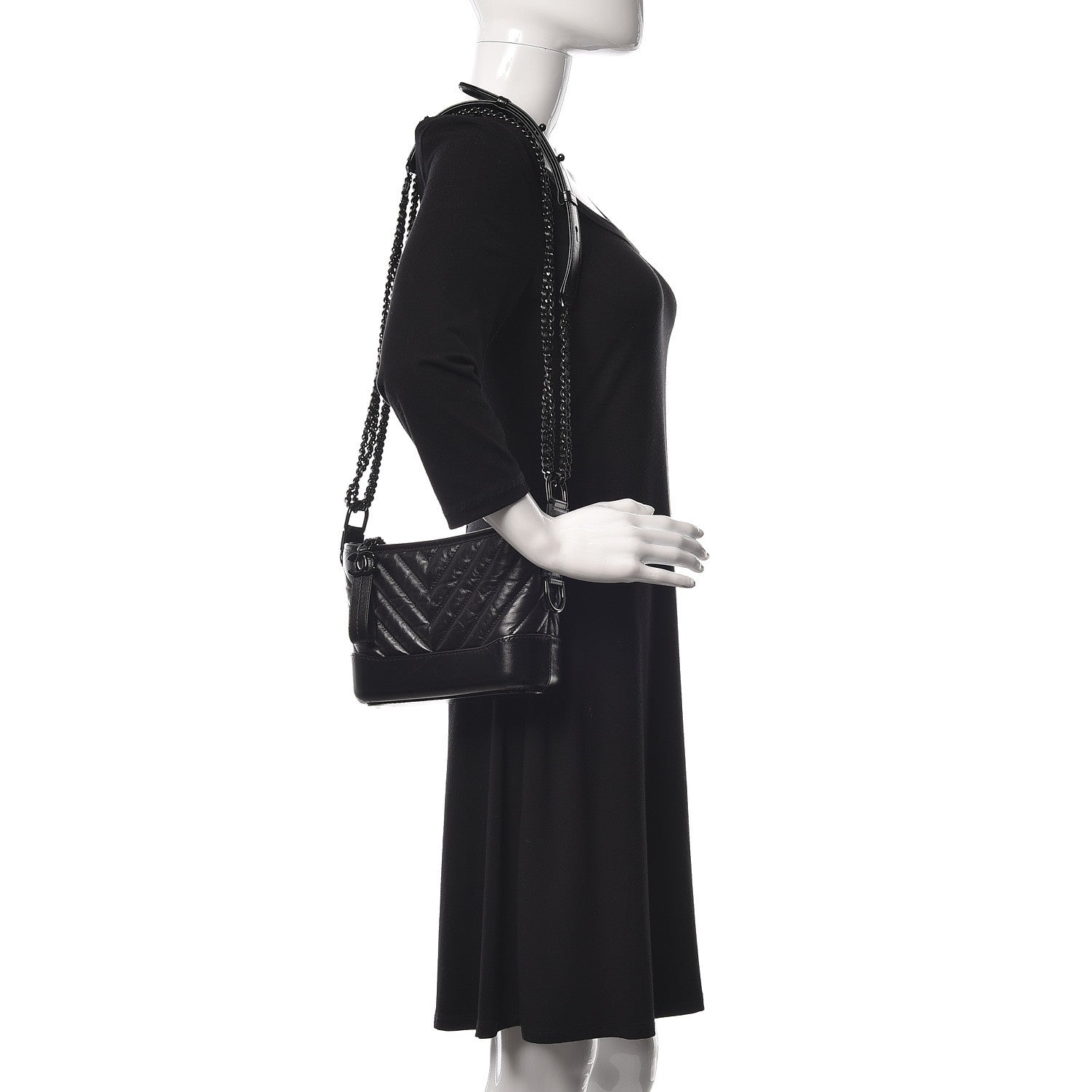 Chanel Aged Calfskin Chevron Quilted Small Gabrielle Hobo So Black 2 of 11