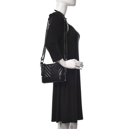 Chanel Aged Calfskin Chevron Quilted Small Gabrielle Hobo So Black 2 of 11