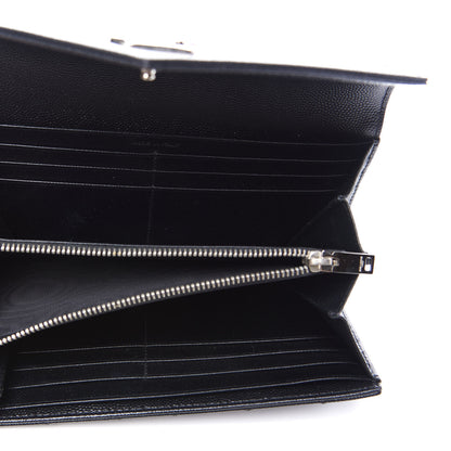 Saint Laurent Grain De Poudre Matelasse Chevron Monogram Flap Wallet Black 4 of 11