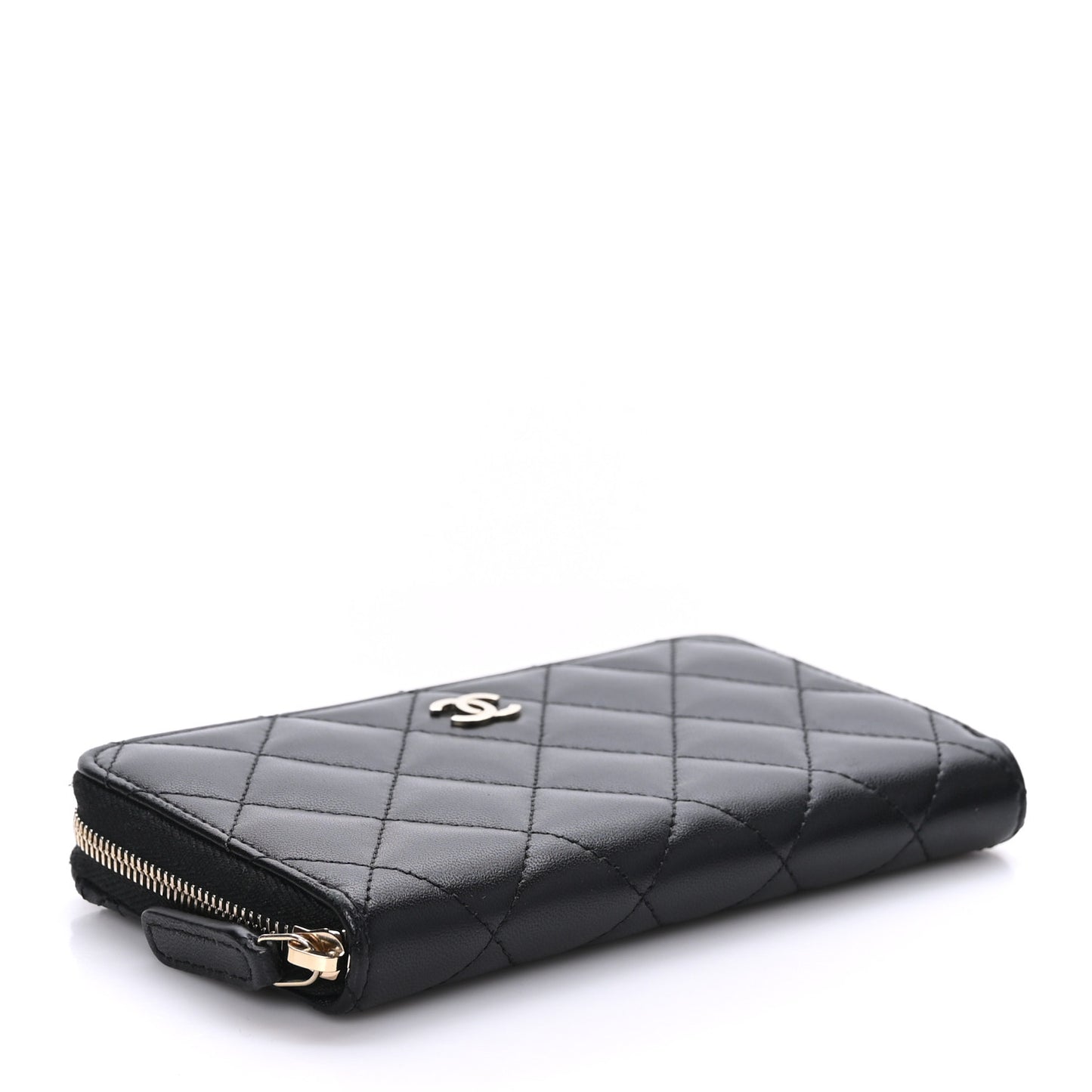 Lambskin Quilted Medium Zip Around Wallet Black