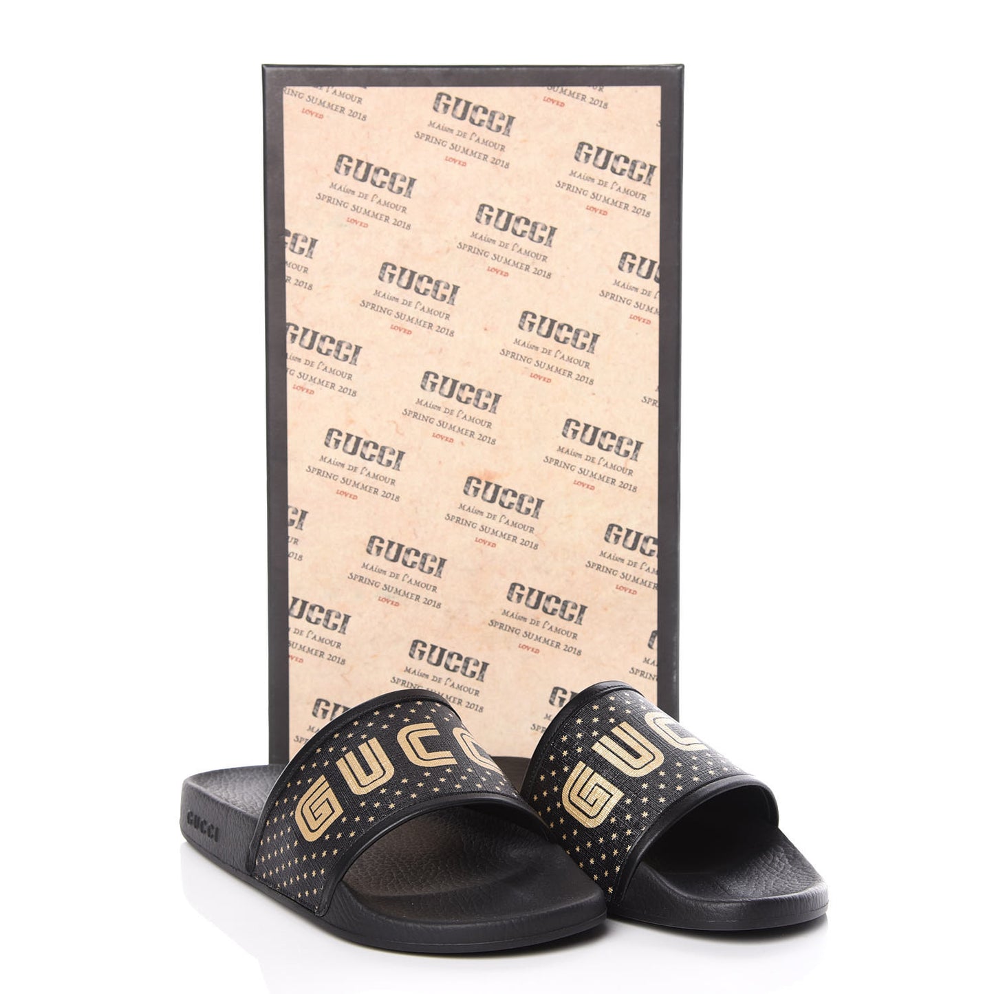 X SEGA Supreme Canvas GUCCY Stars Mens Slide Sandals 8 Black Gold