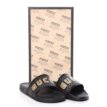 Gucci X SEGA Supreme Canvas GUCCY Stars Mens Slide Sandals 8 Black Gold 8 of 8