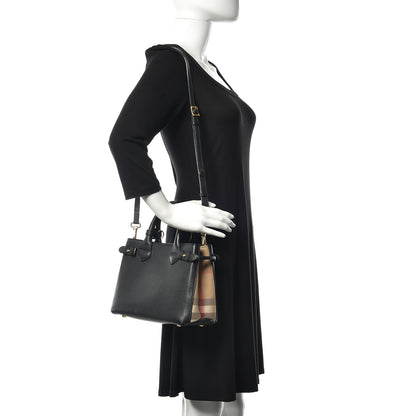 Burberry Grainy Calfskin House Check Small Banner Tote Black 2 of 16