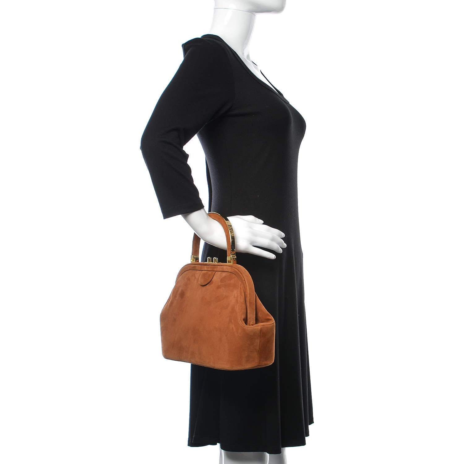 Judith Leiber Suede Frame Bag Tan 2 of 8