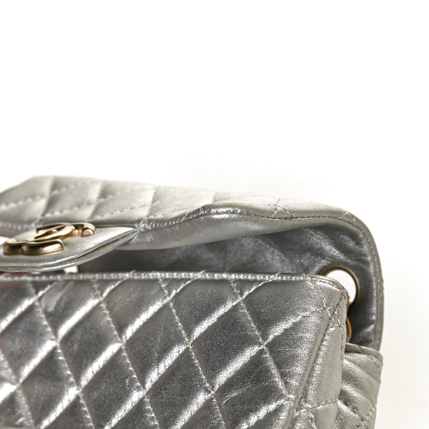 Metallic Lambskin Quilted Mini Square Flap Silver