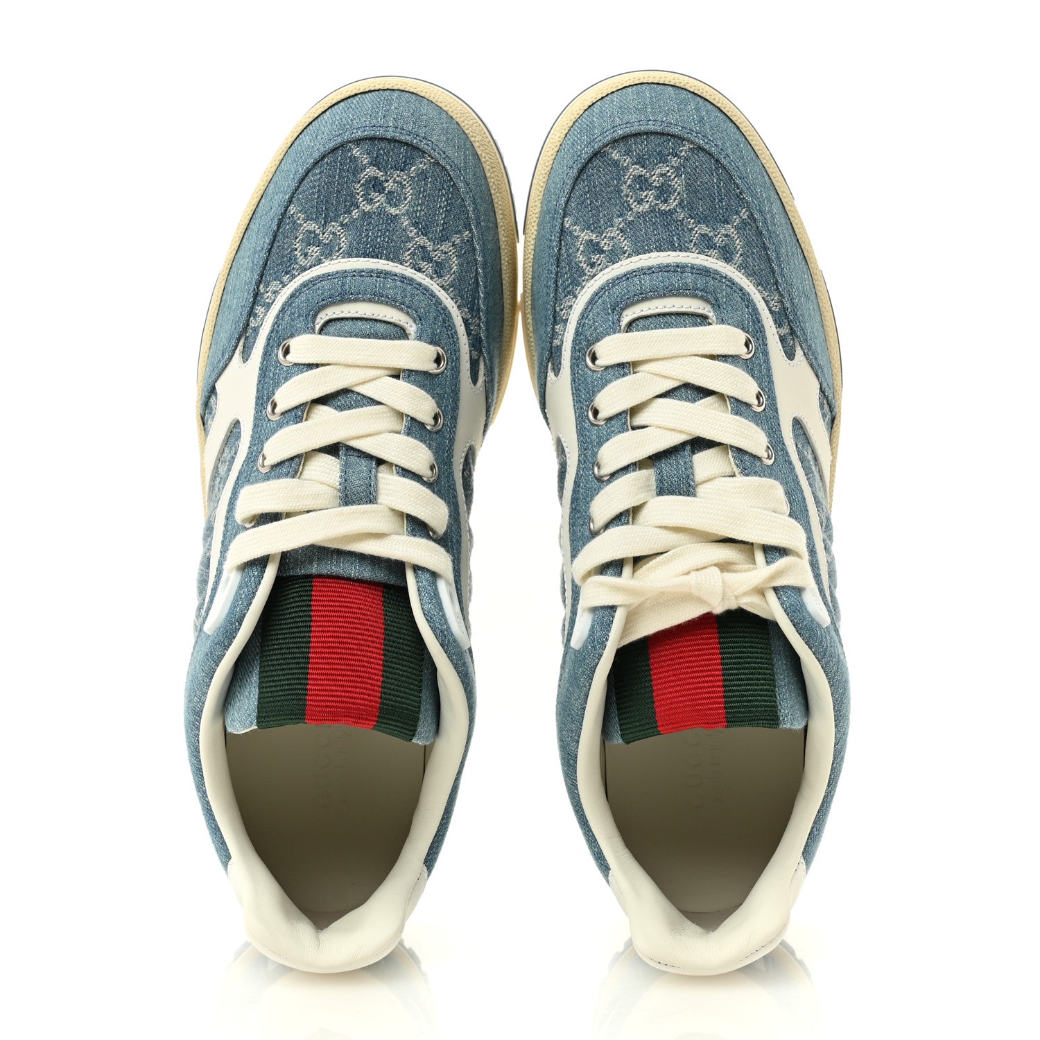 Gucci New Denim Delave GG Monogram Womens Re-Web Sneakers 40 Light