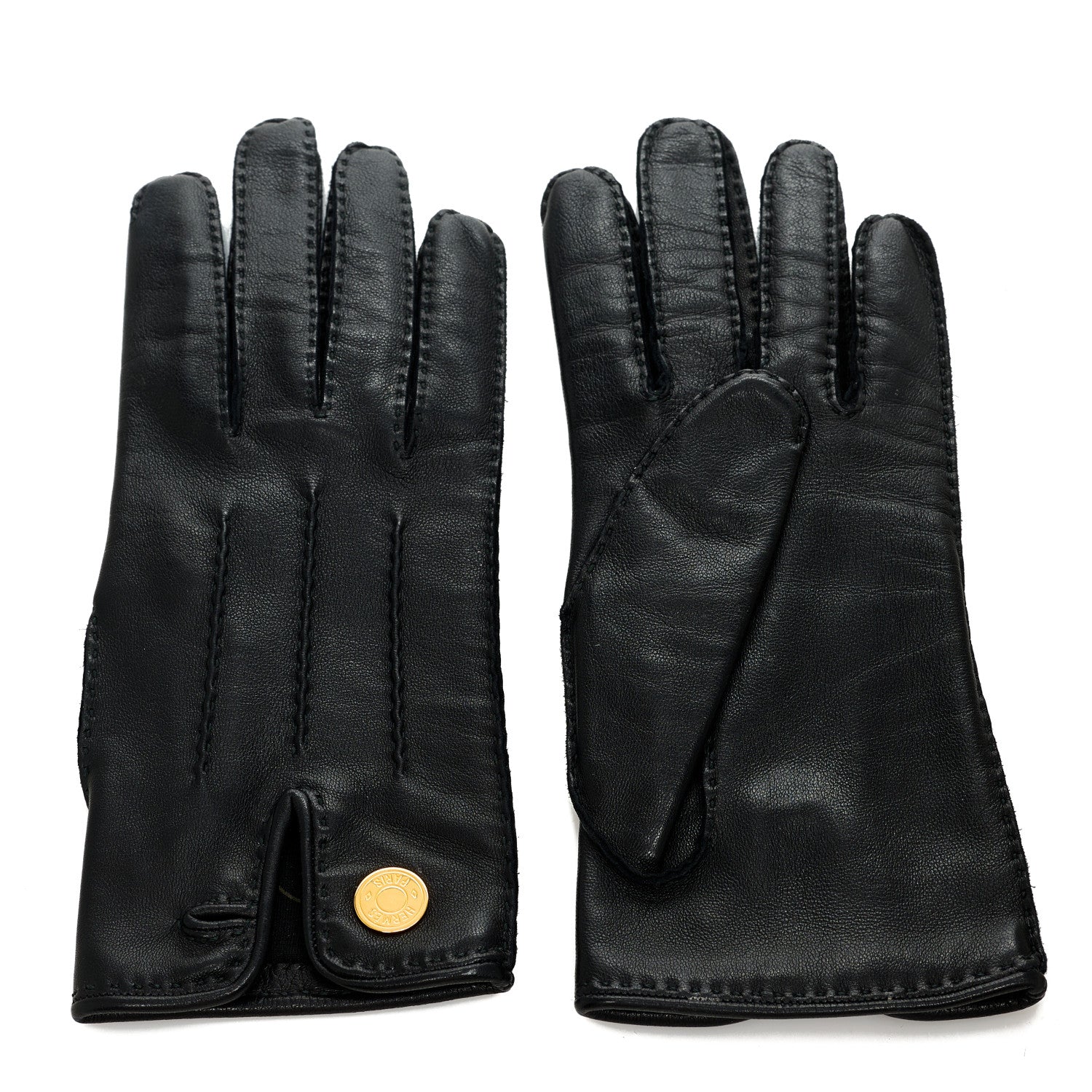 Hermes Lambskin Clous De Selle Gloves 7 Black 1 of 4