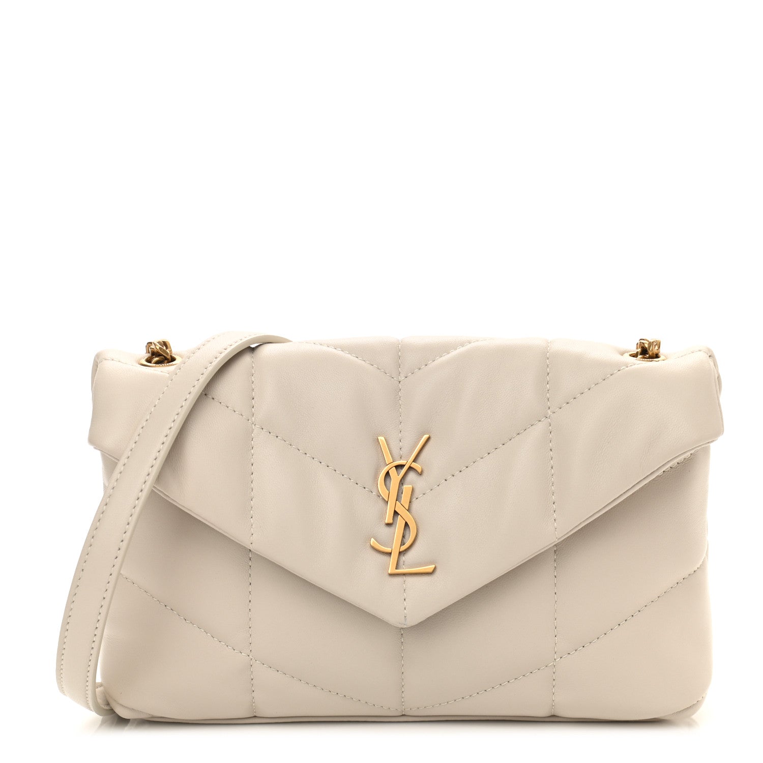 Saint Laurent Lambskin Quilted Toy Loulou Puffer Monogram Chain Satchel Blanc Vintage 1 of 11