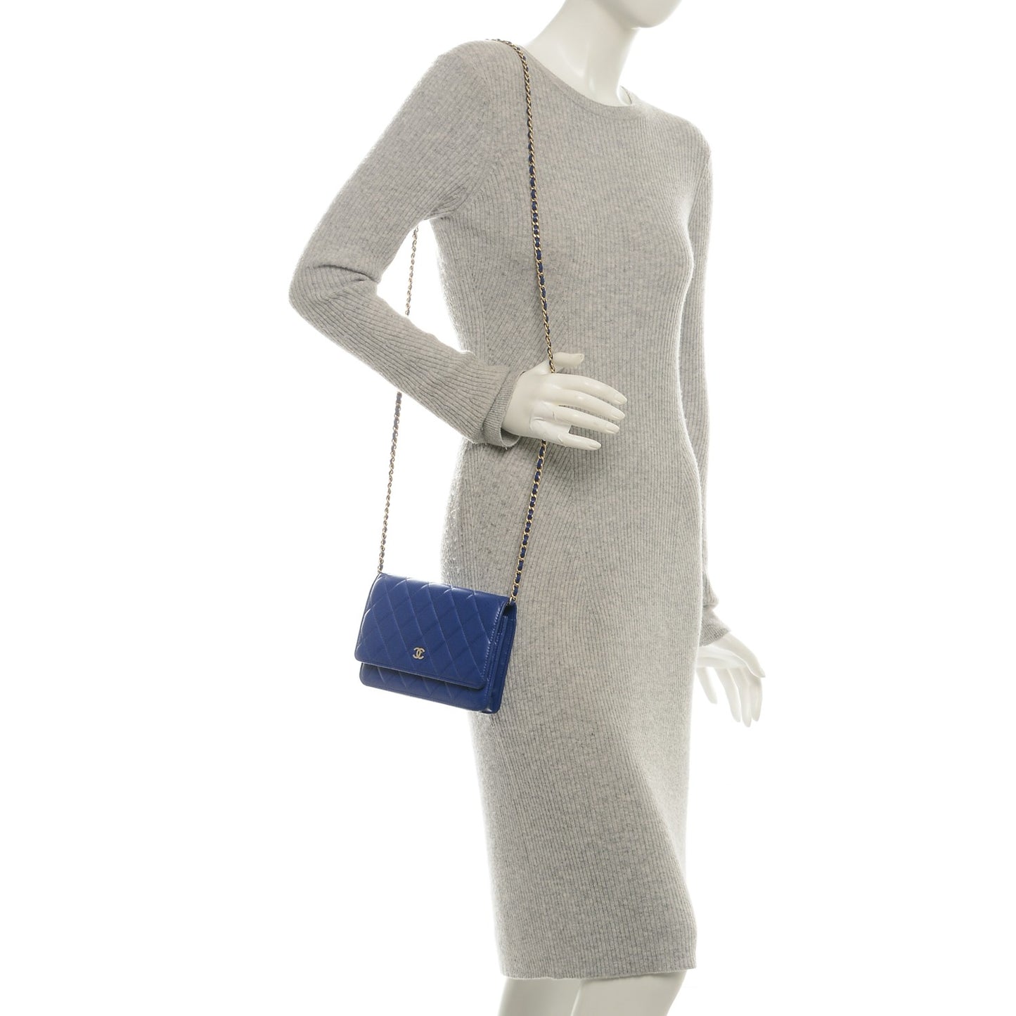 Lambskin Quilted Wallet On Chain WOC Dark Blue