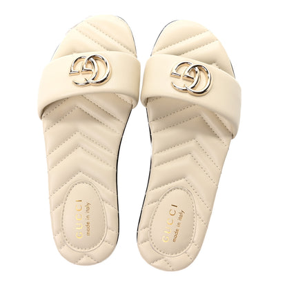 Gucci Nappa Matelasse GG Marmont Flat Slide Sandals 36.5 New Ivoire 2 of 10