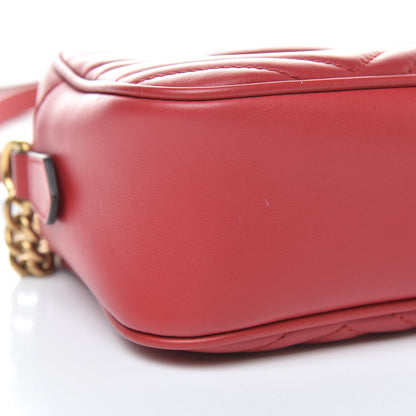 Gucci Calfskin Matelasse Small GG Marmont Chain Shoulder Bag Hibiscus Red 9 of 11