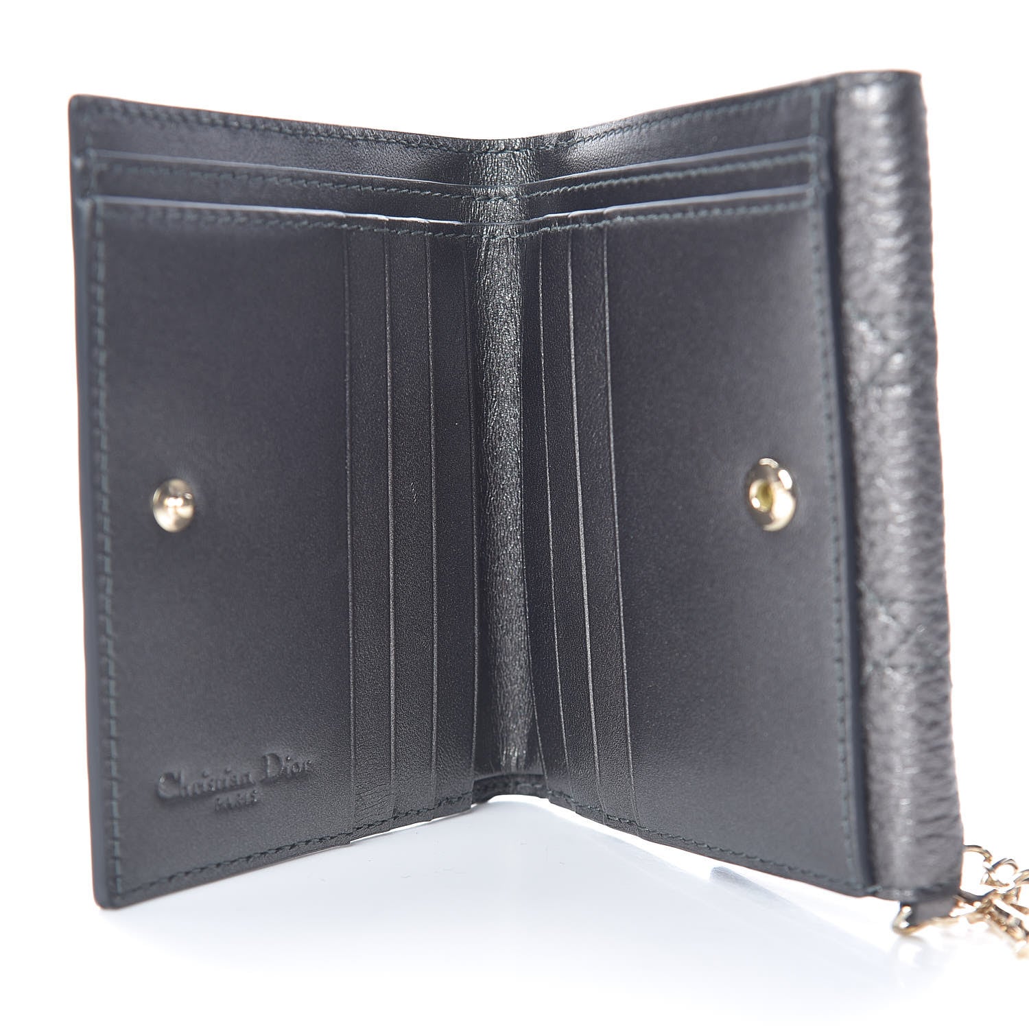 Christian Dior Metallic Grained Calfskin Cannage Lady Dior French Wallet Gunmetal 6 of 11
